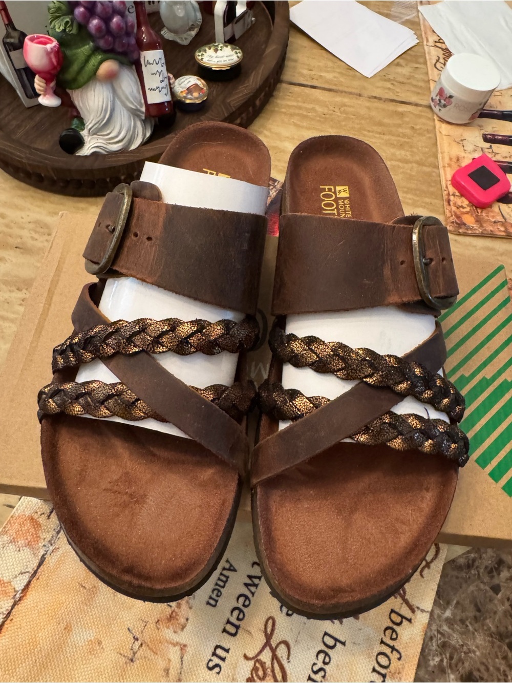 White Mountain Brown Leather Footbed Sandals